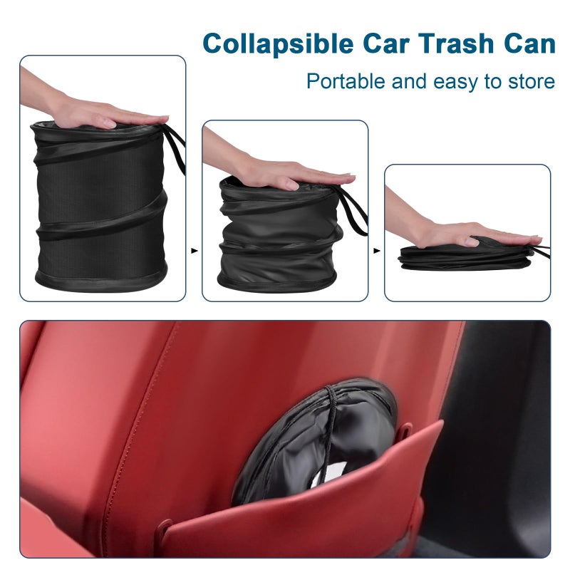 Kincown Car Trash Bin  2 Packs Pop-up Car Trash Can  Medium-Sized Collapsible Garbage Can with Elastic Band Hanging  Double-Layer Washable Vehicle Trash Can  hook and loop Waste Basket Bin - Image 2